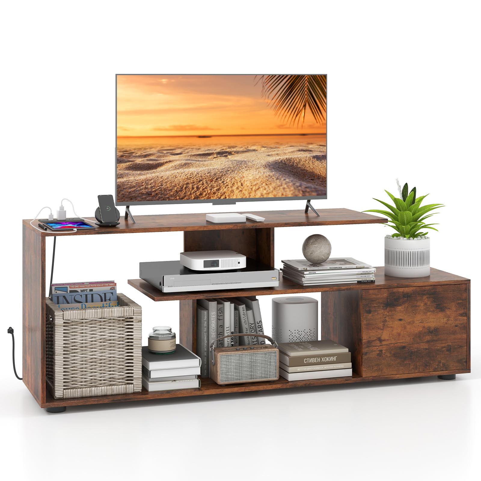 Meuble TV Tangkula de 152 cm avec station de charge